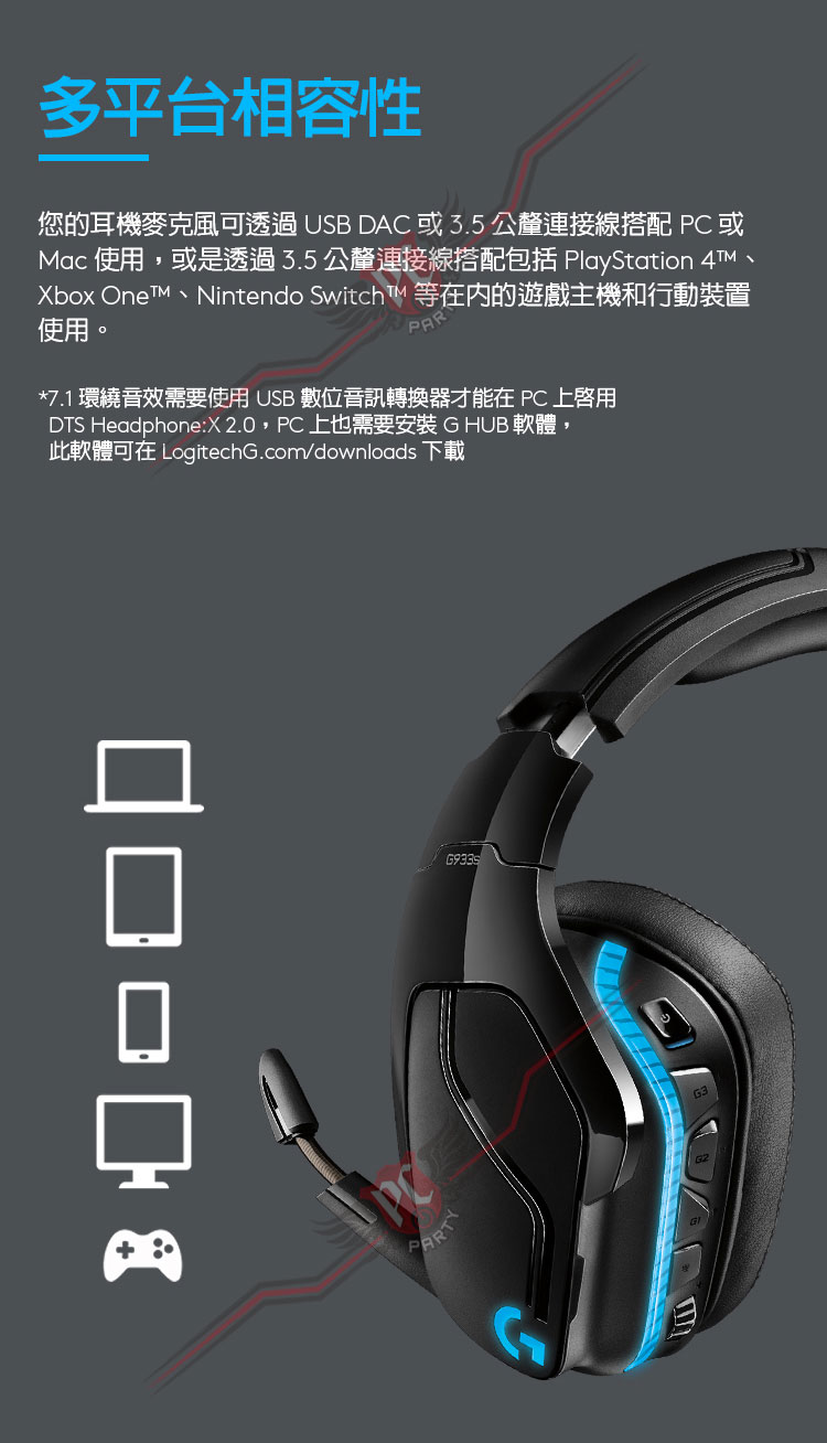 PCPARTY 羅技Logitech G933s 無線RGB 電競耳機麥克風
